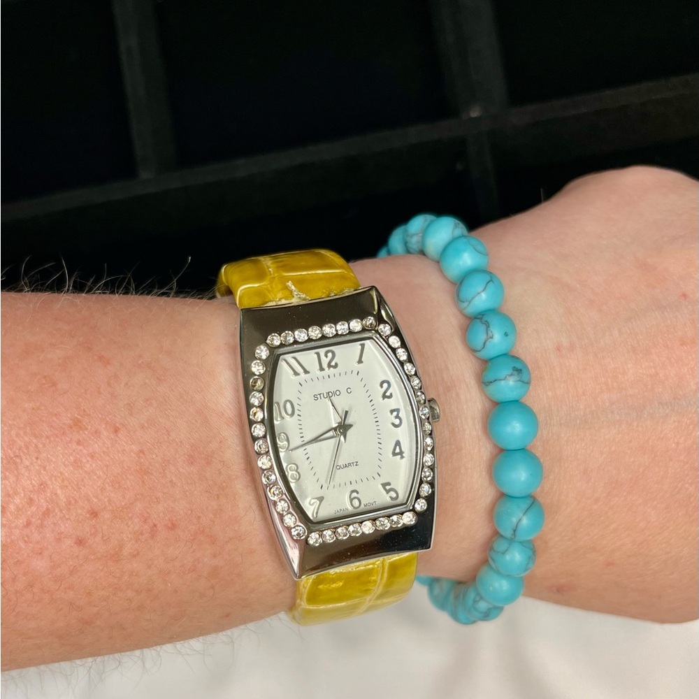 Studio C Yellow Croc-Embossed Chic & Unique Cuff Watch - Japan Movt